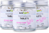 Bubblegum flavor toothpaste tablets in a glass jar (hero image)