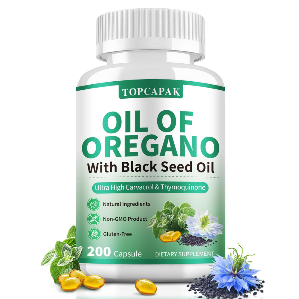 TOPCAPAK oregano oil with black seed oil softgels bottle – 200 count