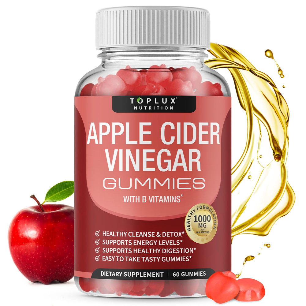 Toplux Apple Cider Vinegar Gummies bottle 60 count for convenient daily detox and digestion support.