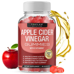 Toplux Apple Cider Vinegar Gummies bottle 60 count for convenient daily detox and digestion support.