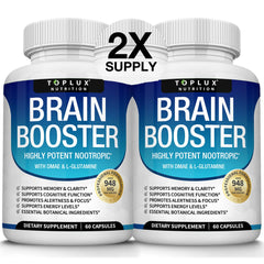 Toplux Brain Supplement bottle and capsules