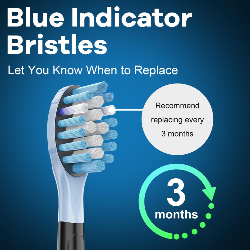 Blue reminder bristles fade to indicate replacement time.