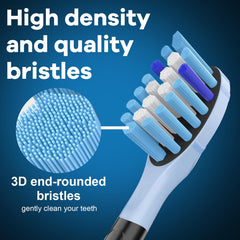 Full-size brush heads designed to align with gums and teeth for extra surface contact.