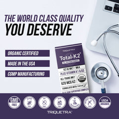 Front label emphasizing 620 mcg K2 per serving