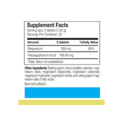 Label highlighting magnesium citrate and magnesium bisglycinate in the tablets