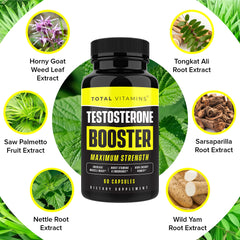 TOTAL VITAMINS Testosterone Booster daily-use image demonstrates routine-friendly bottles for consistency.