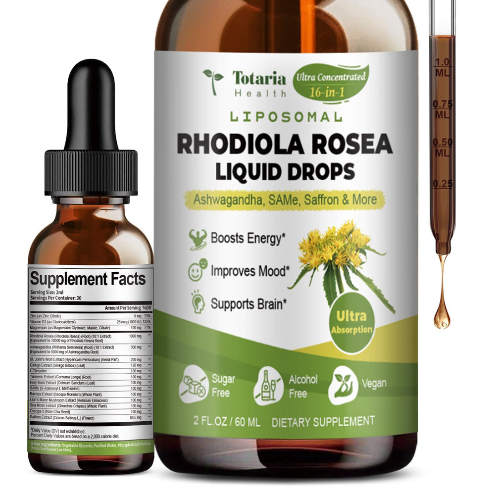 Totaria 16-in-1 liposomal rhodiola tincture bottle front view