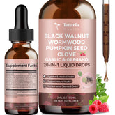 Totaria 20-in-1 Black Walnut Wormwood Tincture bottle with Raspberry flavor label