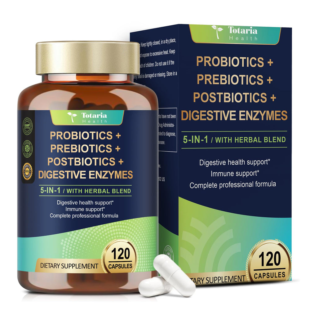 Totaria 5-in-1 probiotic bottle—front view for men and women