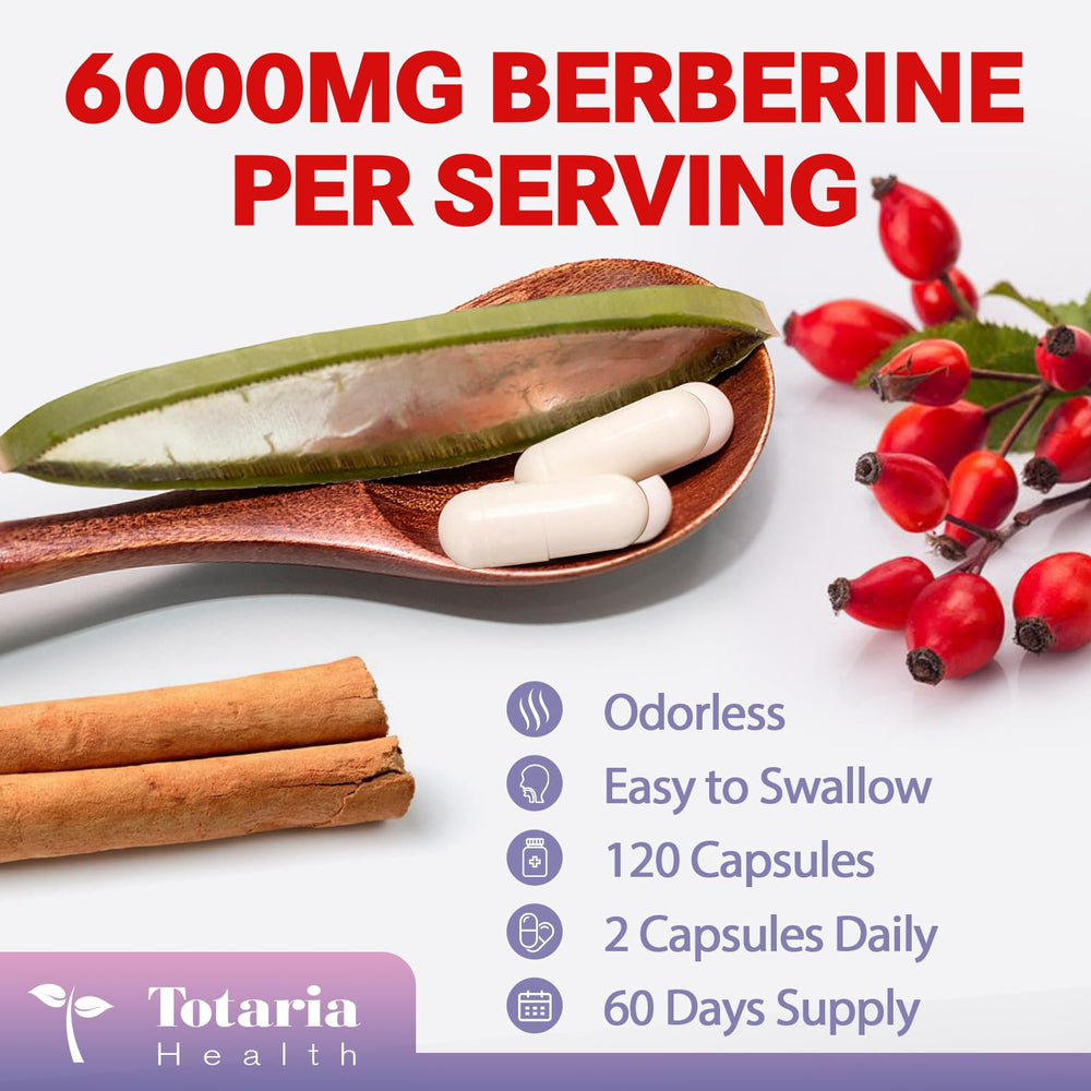 Collection view of Totaria Berberine supplements and packaging