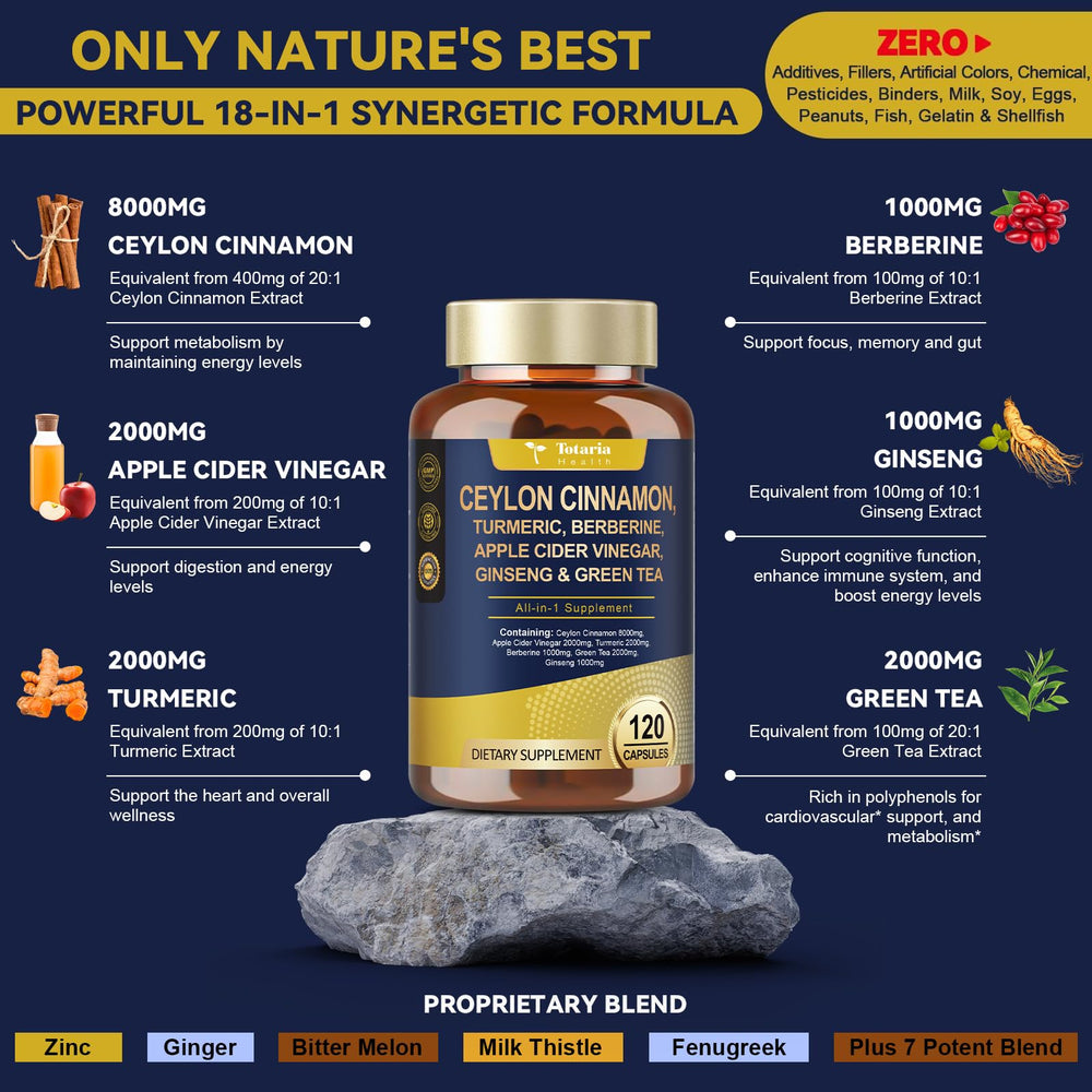 Cinnamon, berberine, apple cider vinegar, and turmeric ingredients