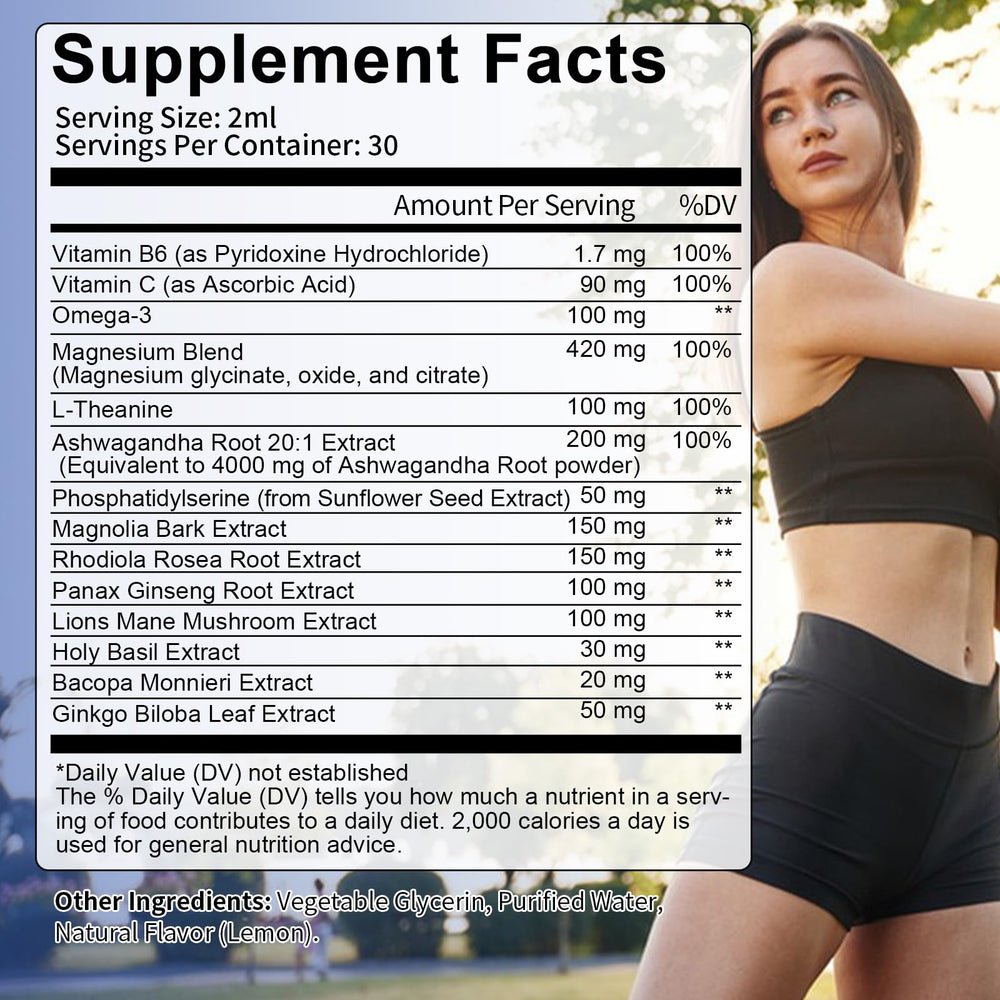 Lifestyle shot featuring Totaria Cortisol Drops with a glass of water