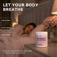 Totaria bottle on nightstand suggesting improved sleep and recovery