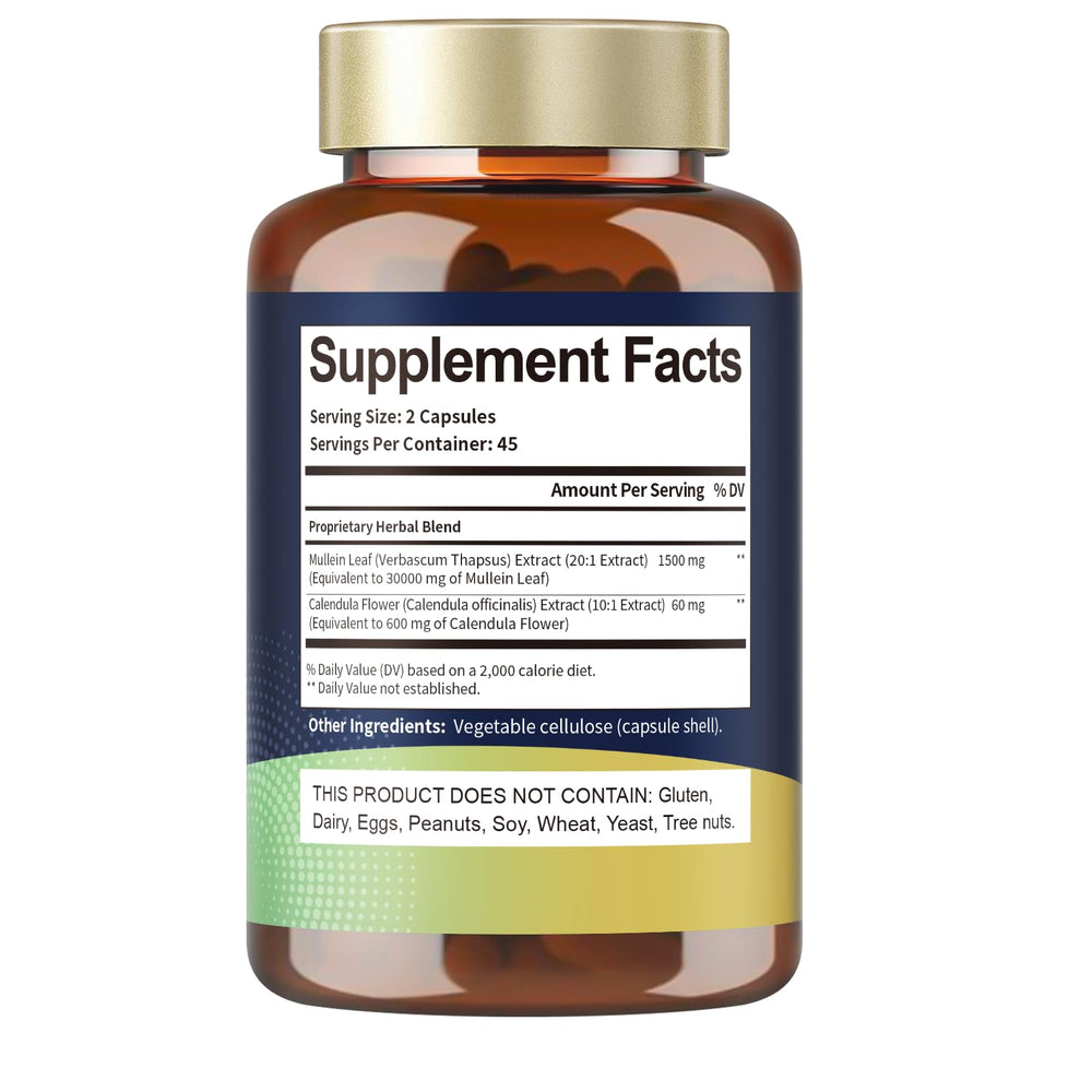 Close-up of mullein leaf extract capsules