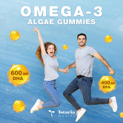 Front label highlighting algal oil-based omega-3 and 1500 mg per serving