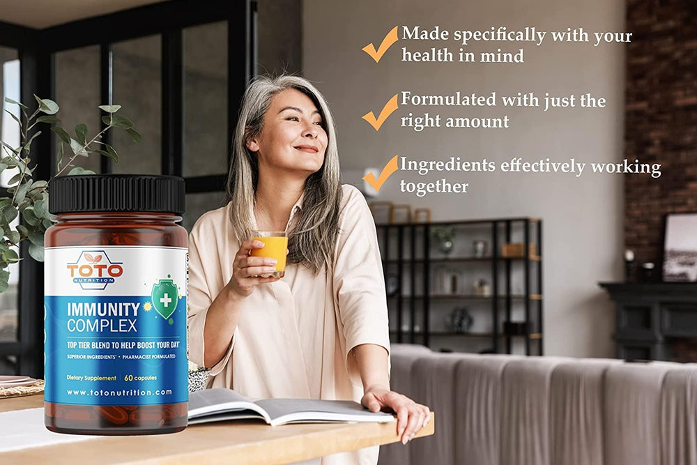 Close-up of key immune-support ingredients: Vitamin C, Vitamin D3, Zinc, elderberry, quercetin, echinacea
