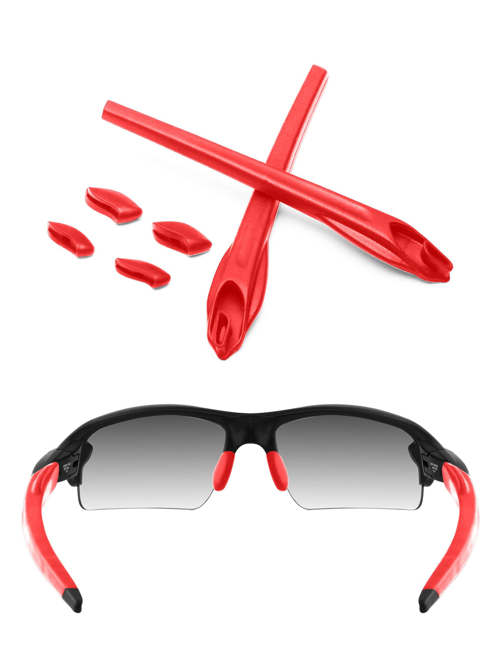 Red ToughAsNails replacement rubber kit for Oakley Flak 2.0 XL sunglasses with earsocks and nose pads