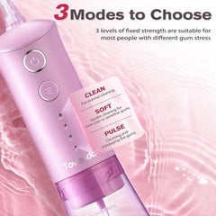 Includes 5 flosser tips and USB charging cable for travel