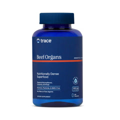 Bottle of Trace Minerals Beef Organs supplement front label