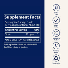 Graphic indicating 30 ppm 99.999% pure colloidal silver