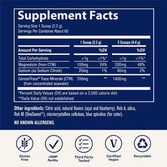 Close-up of product label on ConcenTrace Daily Mineral Powder