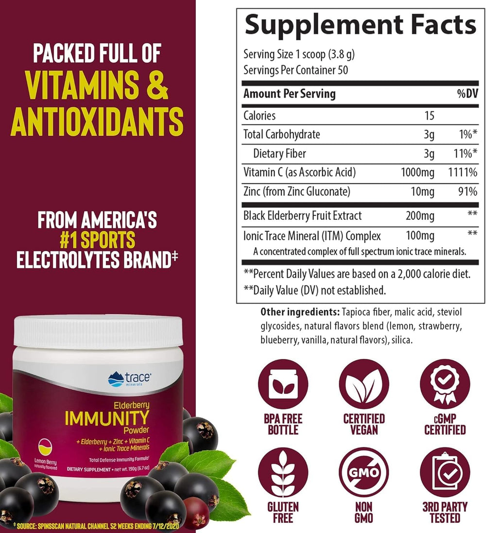 Trace Minerals Immunity Plus Elderberry bottle on white background