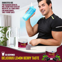 Lemon Berry flavor label and powder packaging