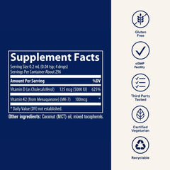 Side view of Trace Minerals Ionic D3+K2 bottle