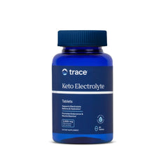 Trace Minerals Keto Electrolyte Tablets bottle label highlighting gluten-free and vegan