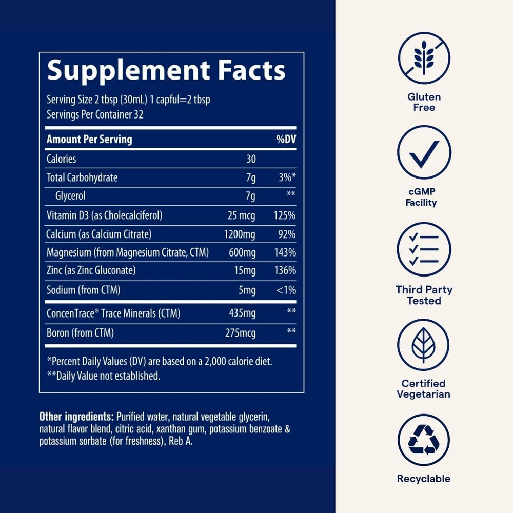 Ingredients list for Trace Minerals Cal/Mag/Zinc 32oz