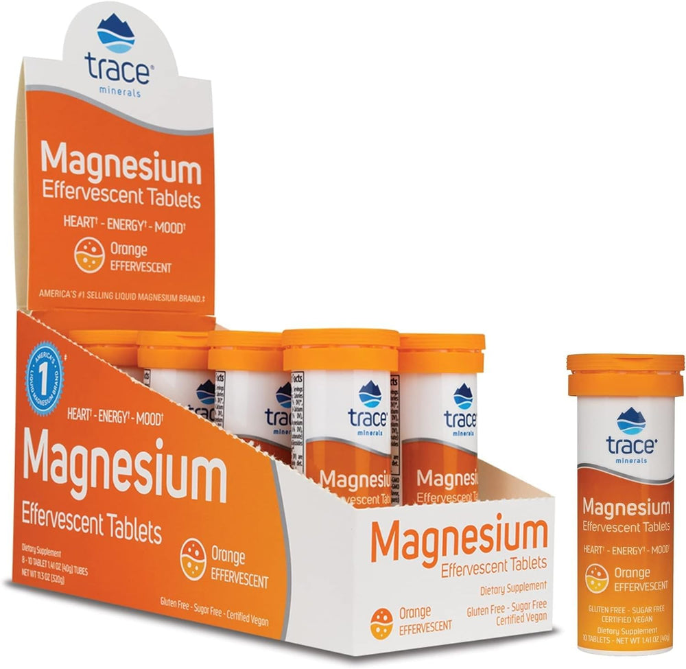 Trace Minerals Magnesium Effervescent orange-flavor tubes packaging