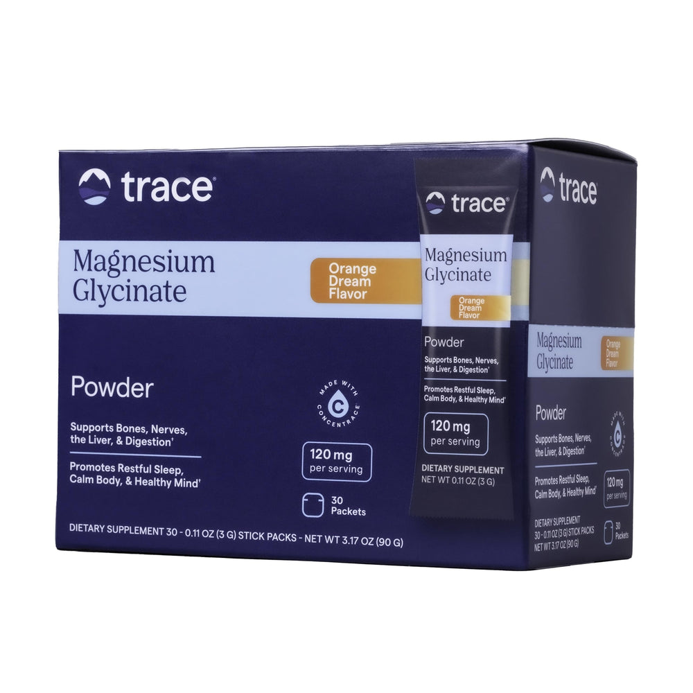 Front view of Trace Minerals Magnesium Glycinate Orange Dream stick packs (30 servings)