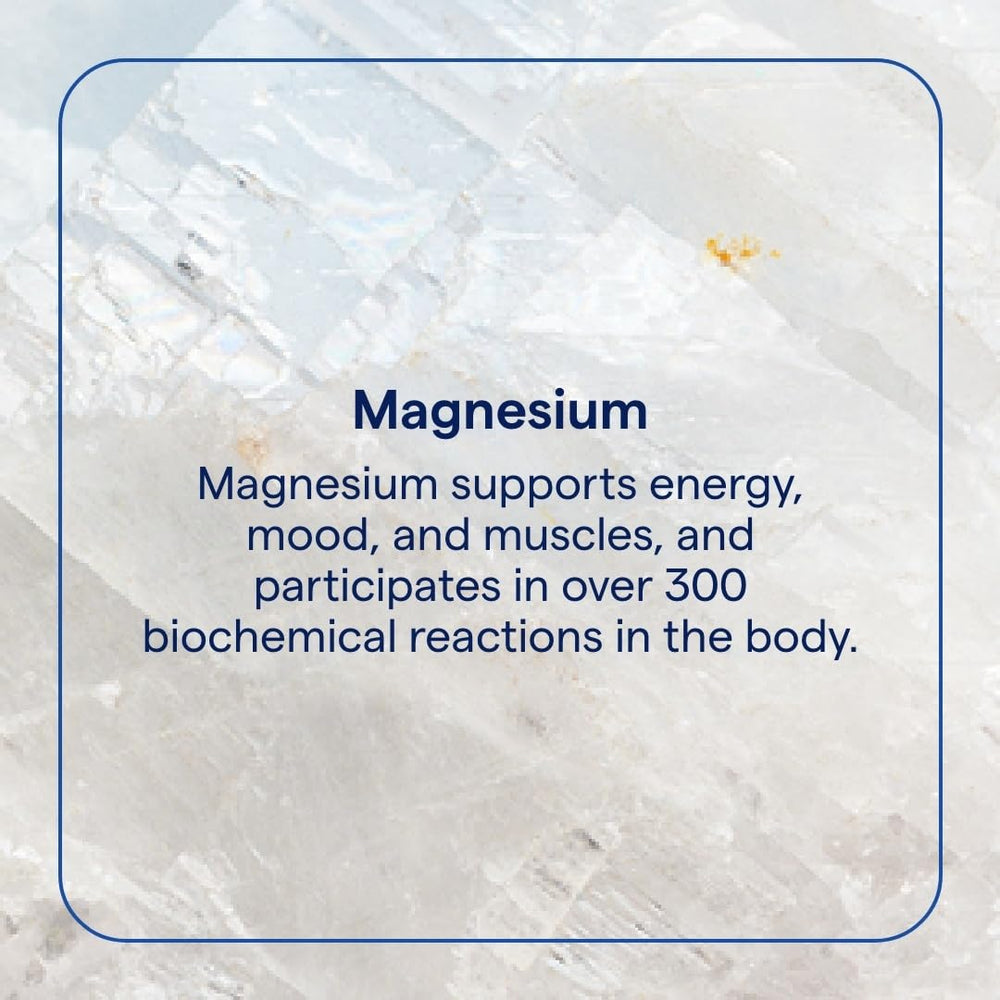 Close-up of magnesium citrate and magnesium chloride ingredients