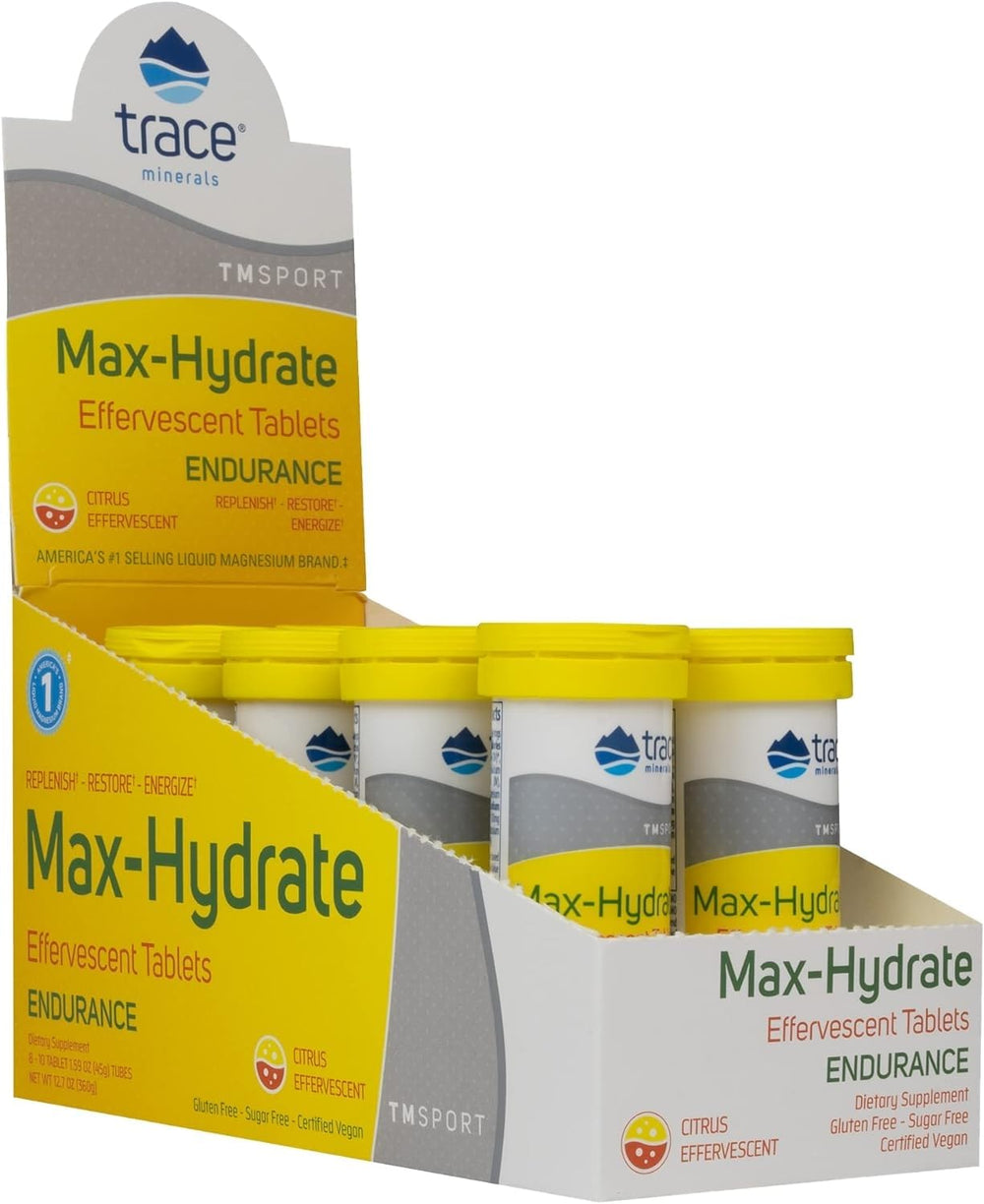 Trace Minerals Max-Hydrate Endurance tablets poured into glass for quick hydration