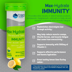 Trace Minerals Max-Hydrate Immunity lemon-lime in a glass showing refreshing hydration fizz.