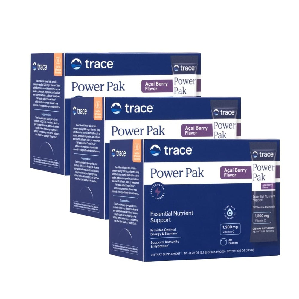 Front packaging of Trace Minerals Power Pak Acai Berry flavor (90 packets)
