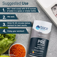 Trace Minerals Pre-Workout muscle recovery visuals suggest post-workout restoration.