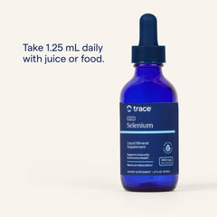 Label with ingredients on the Trace Minerals Selenium liquid bottle