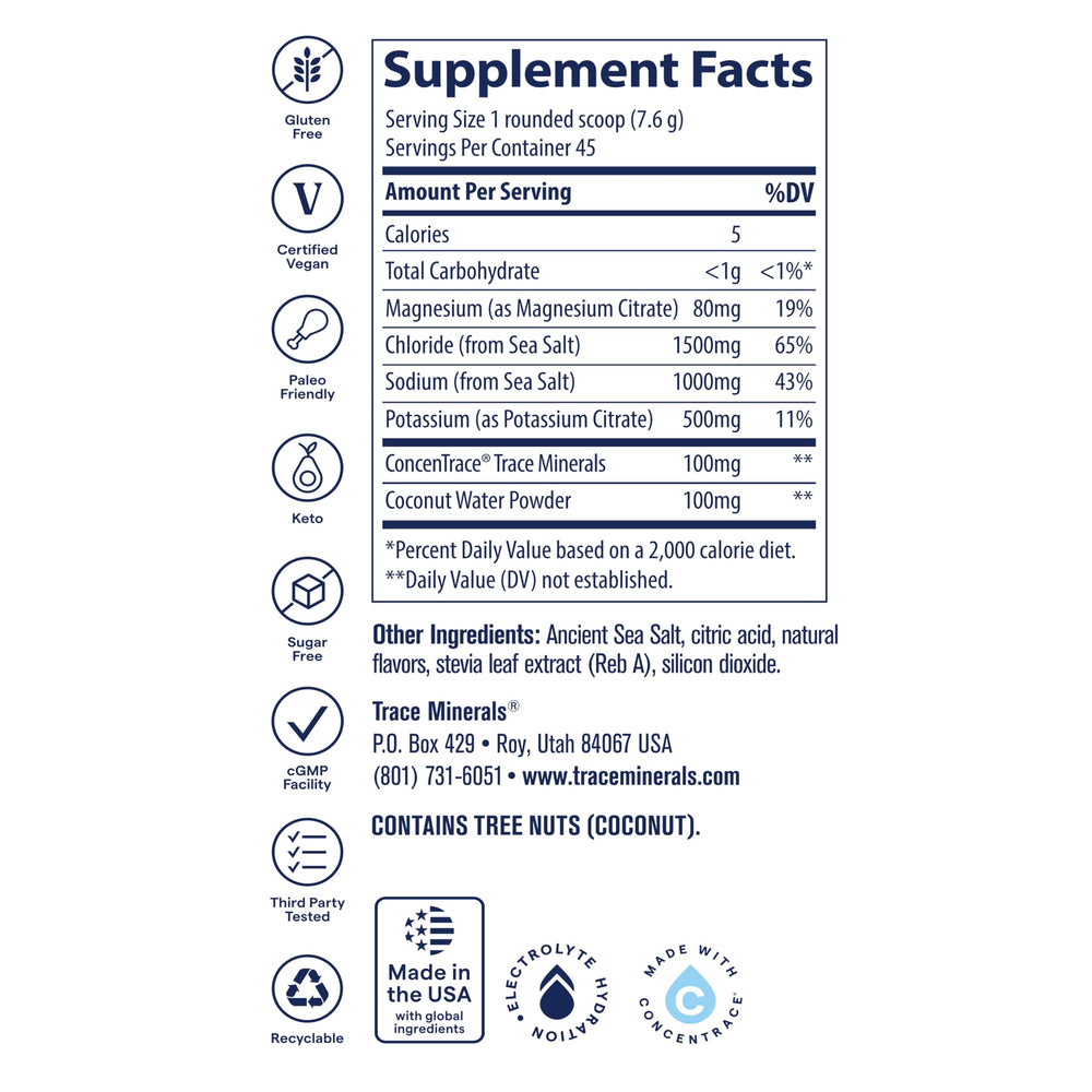 Trace Minerals ZeroLyte salty orange canister ready for home hydration and energy.