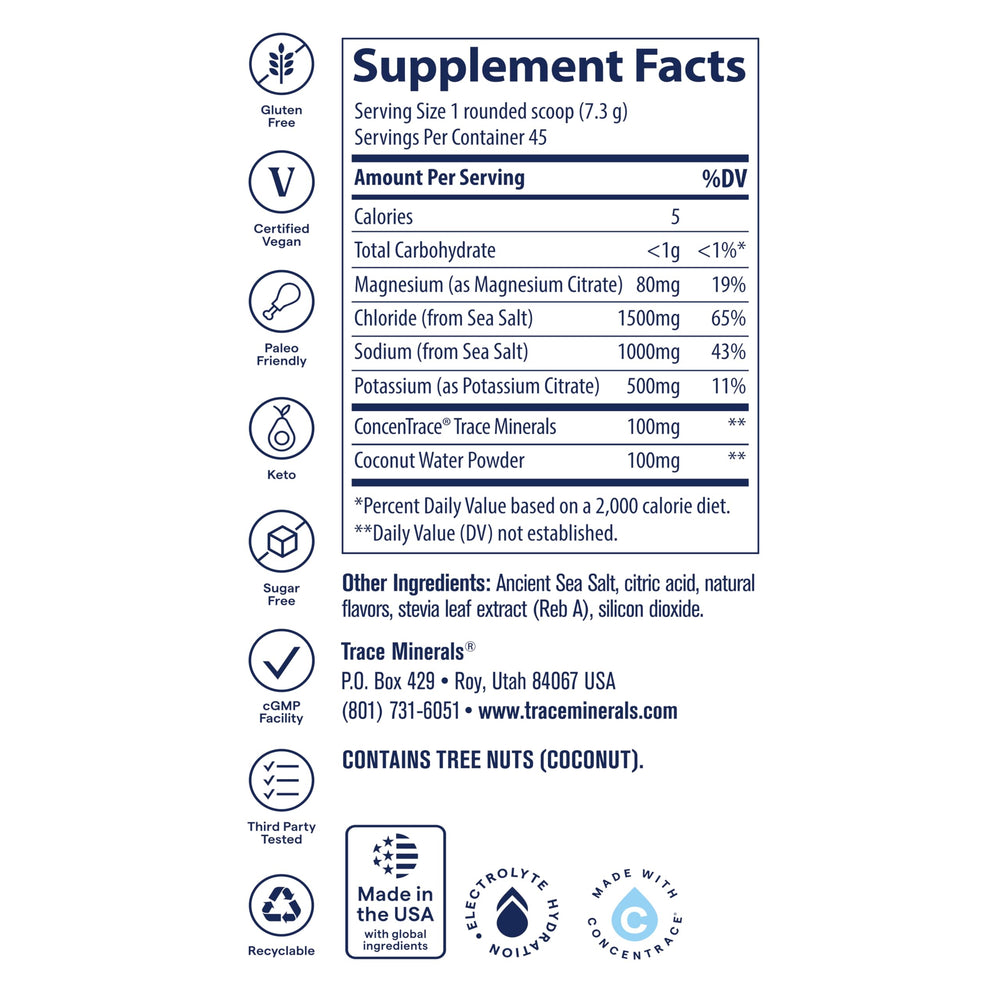 Trace Minerals ZeroLyte salty watermelon single-serve packets ideal for gym or hike hydration.