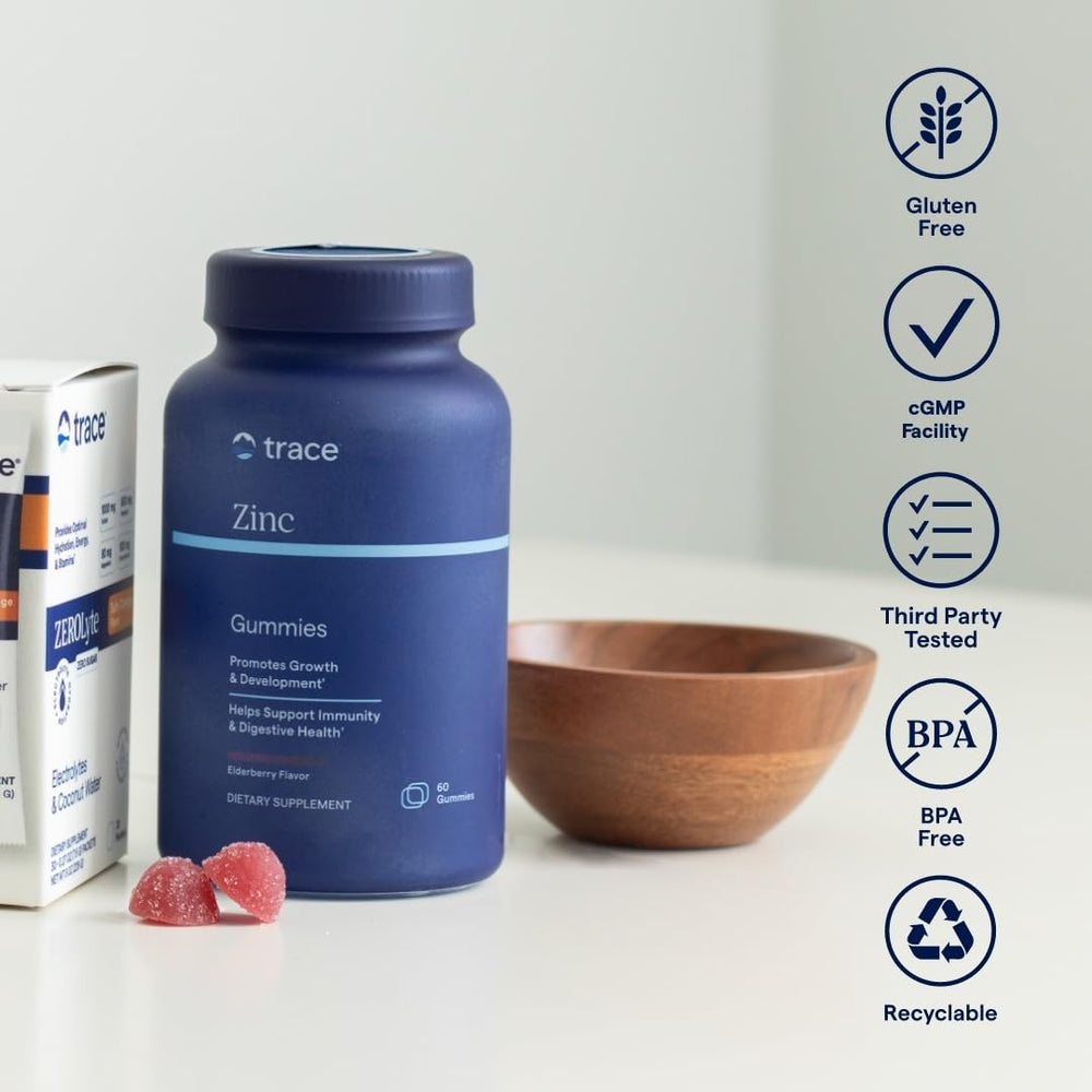 Nutrition label on zinc gummies bottle