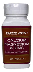 Front view of Trader Joe's Calcium Magnesium & Zinc 60 Tablet bottle