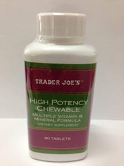 Trader Joe's High Potency Chewable 90 Tablets – multivitamin and mineral dietary supplement, no yeast or starch