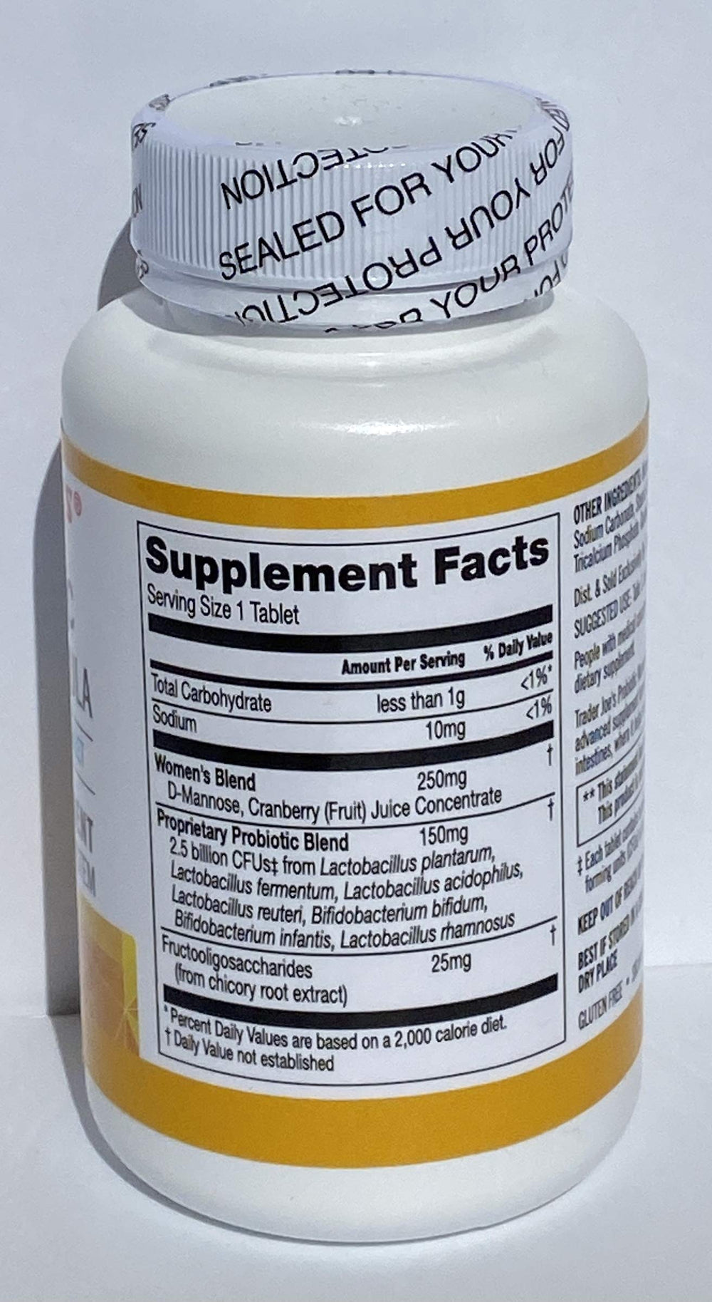 Bottle of Trader Joe's Probiotic Women's Formula