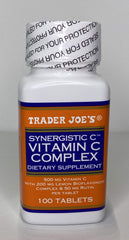 Packaging and bottle of Trader Joe's Vitamin C Complex 100 tablets