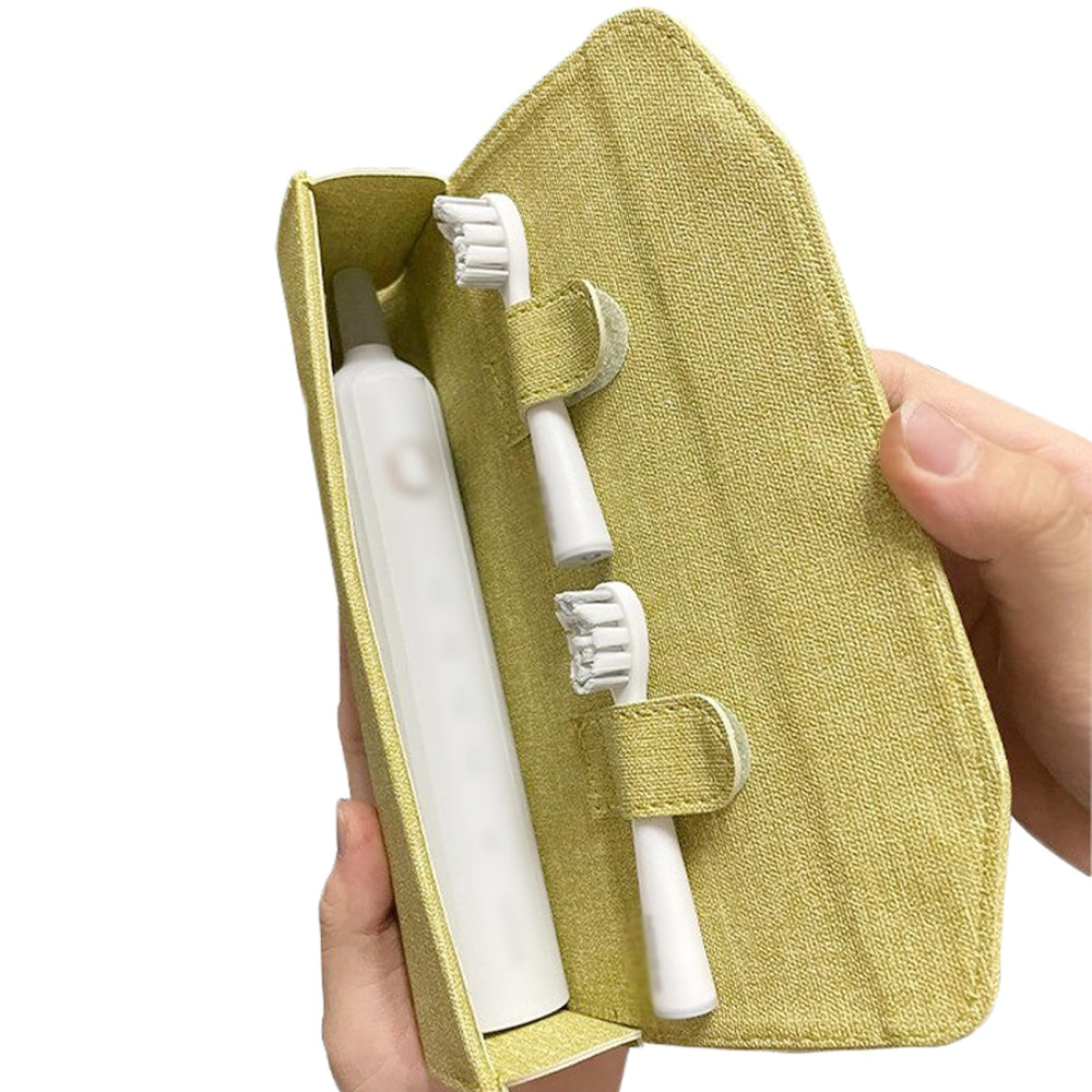 Close-up of magnetic clasp on green toothbrush travel case