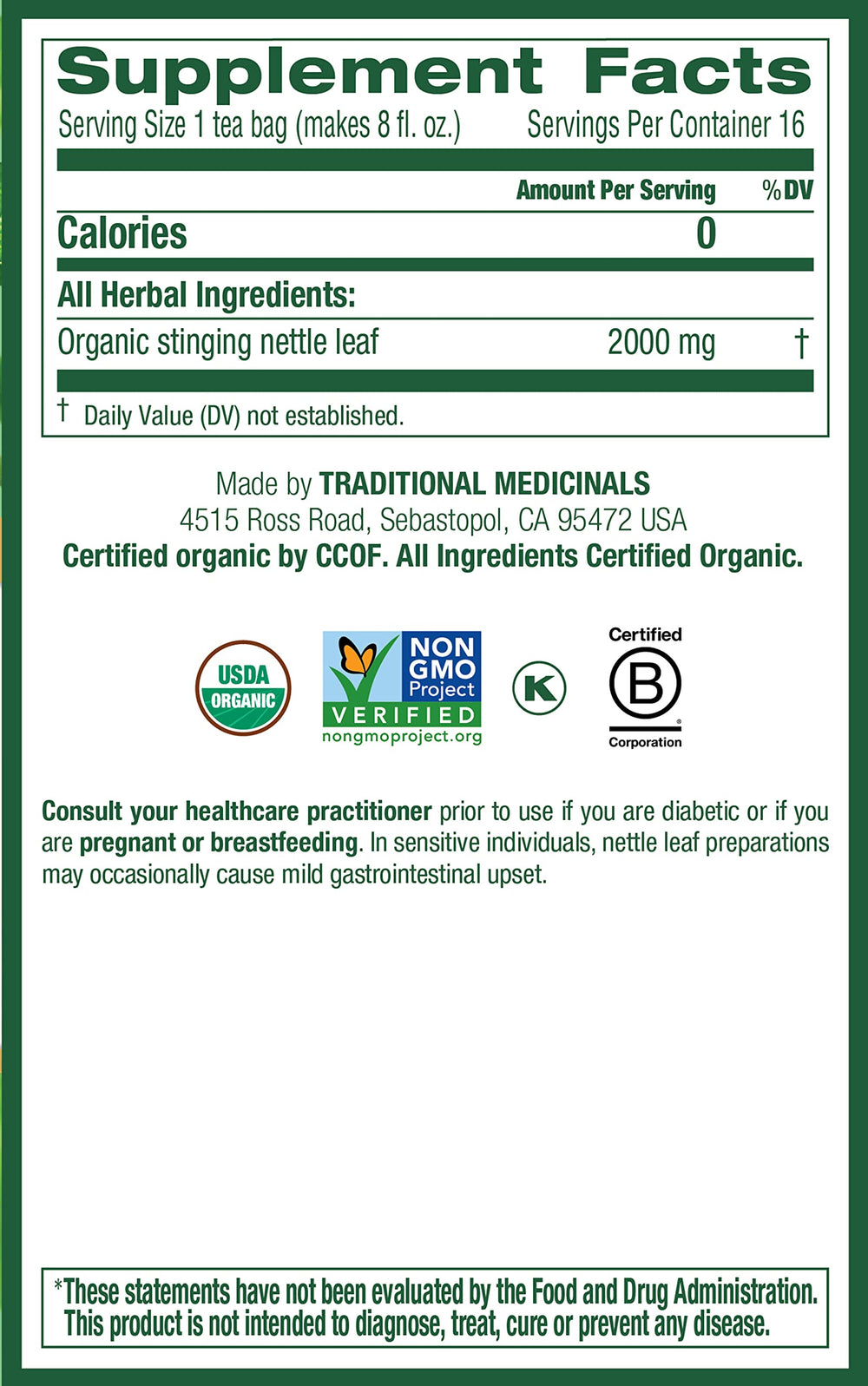 Organic nettle leaf tea ingredients