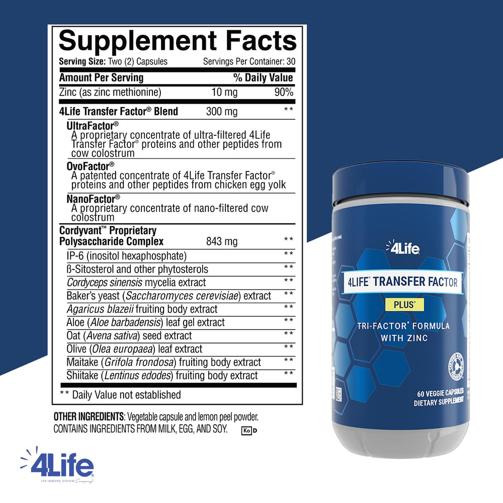 Product label: 4Life Transfer Factor Plus with Zinc and Mushroom Blend