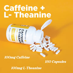 Supplement facts panel for TransformHQ Caffeine & L-Theanine