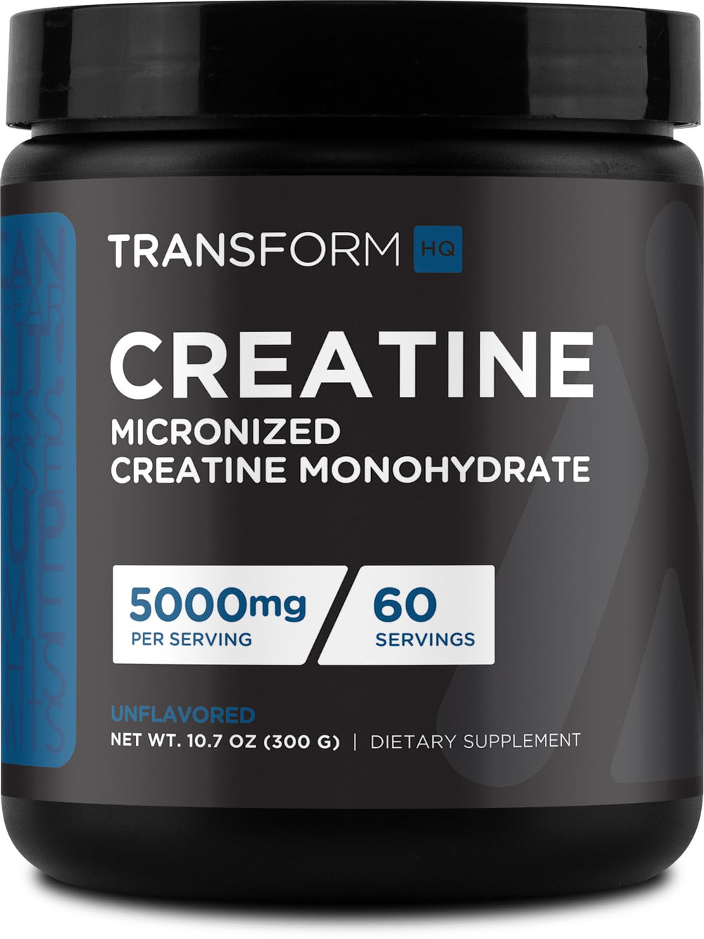 TransformHQ Creatine Monohydrate Powder canister with 60 servings.